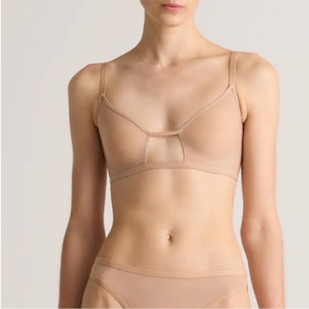 NWOT Quince Belgian Mesh Sheer Cutout Bralette in Sand Sz S - Picture 8 of 8